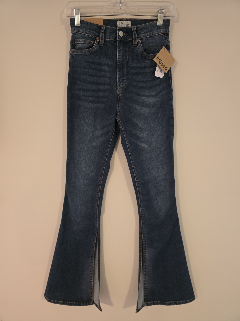 High-Rise Dark Indigo Flare Jeans with Inside Slits